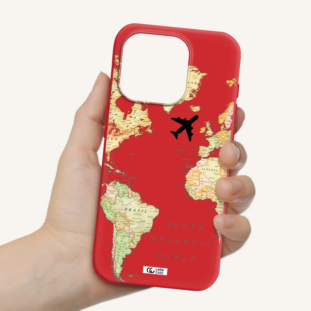 Travel Map Apple Iphone 15 Pro Silicone Imperial Red Case
