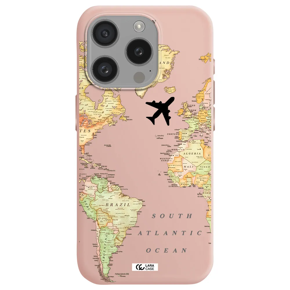 Travel Map Apple Iphone 15 Pro Silicone Pastel Pink Case