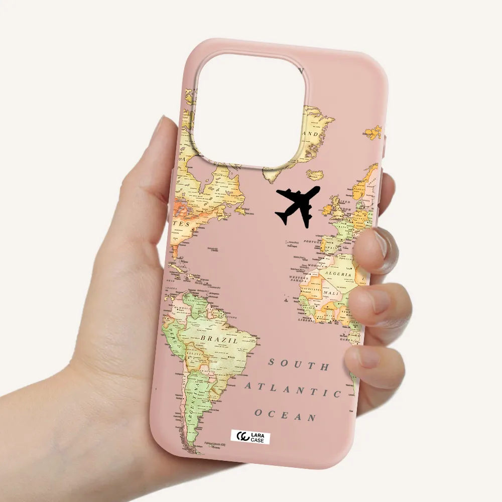Travel Map Apple Iphone 15 Pro Silicone Pastel Pink Case