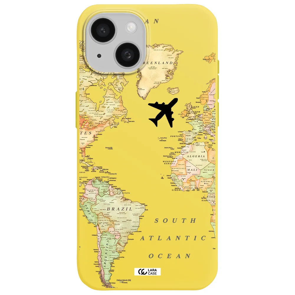 Travel Map Apple iPhone 15 Silicone canary yellow Case