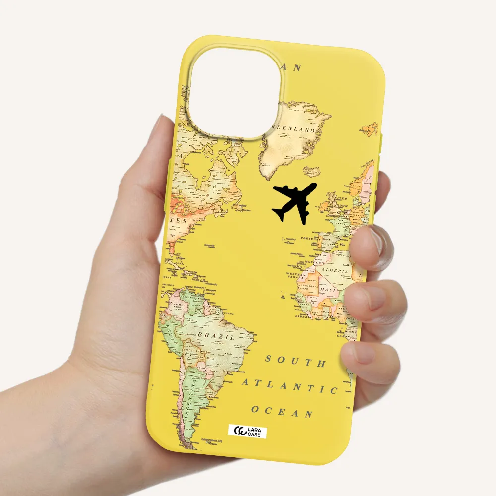 Travel Map Apple iPhone 15 Silicone canary yellow Case