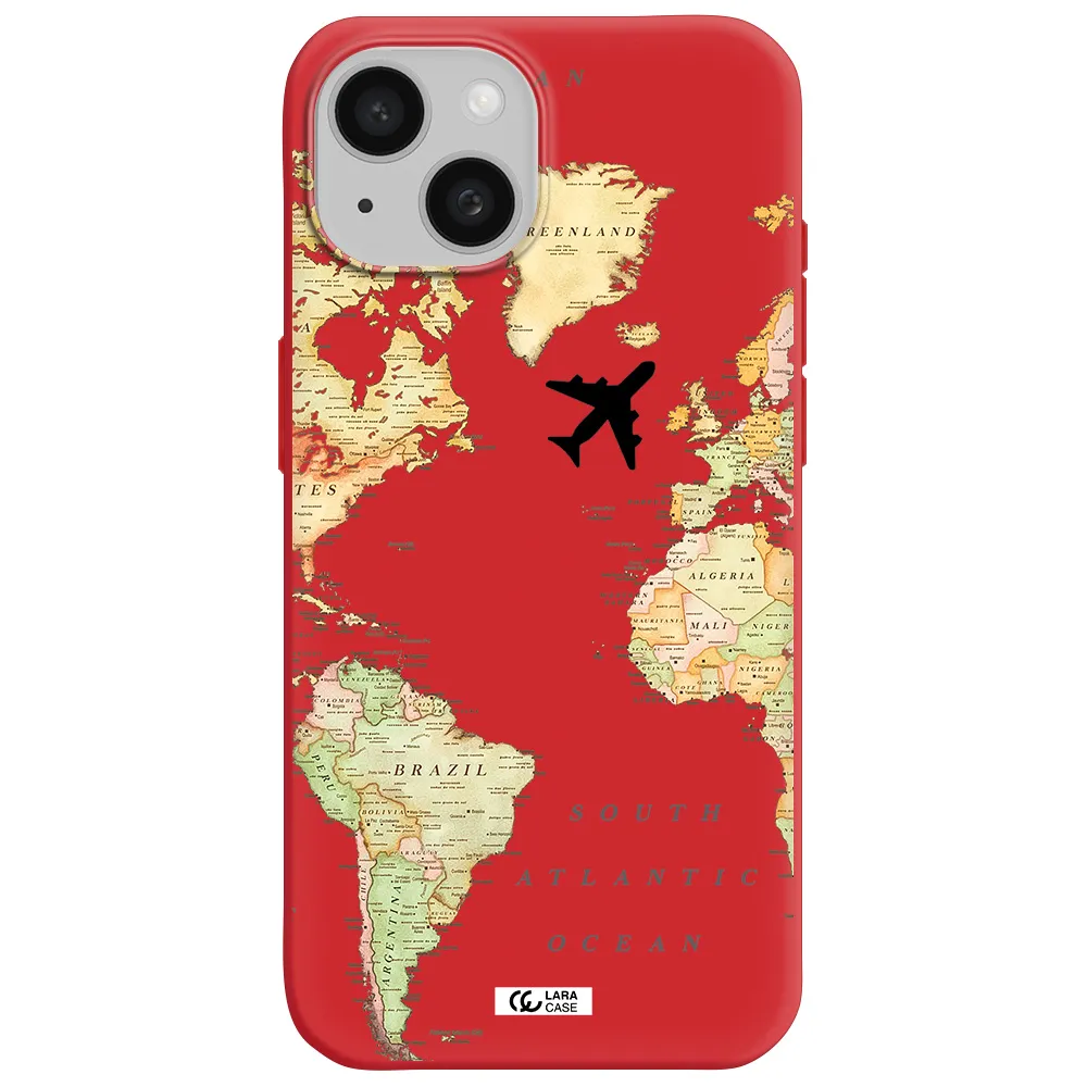 Travel Map Apple Iphone 15 Silicone Imperial Red Case