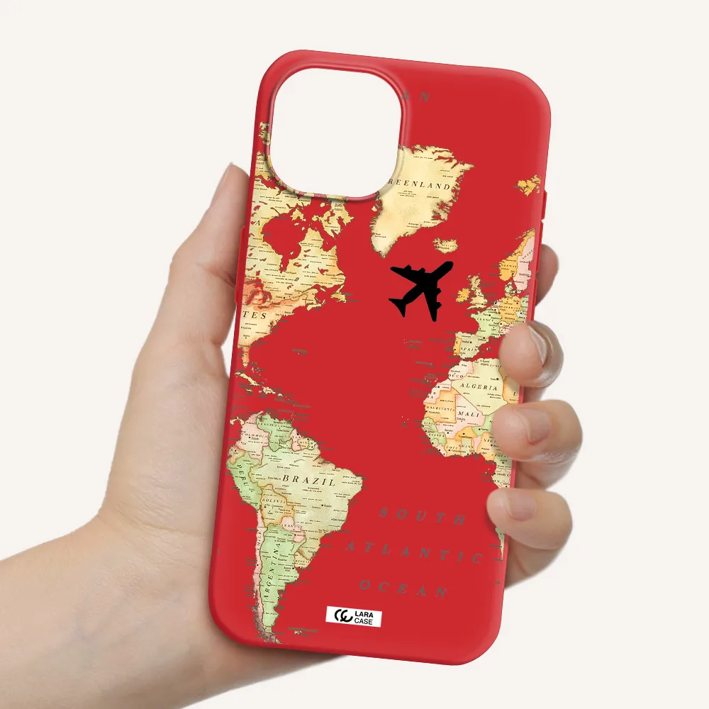 Travel Map Apple Iphone 15 Silicone Imperial Red Case