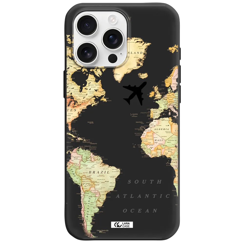 Travel Map Apple Iphone 16 Pro Max Silicone Black Case
