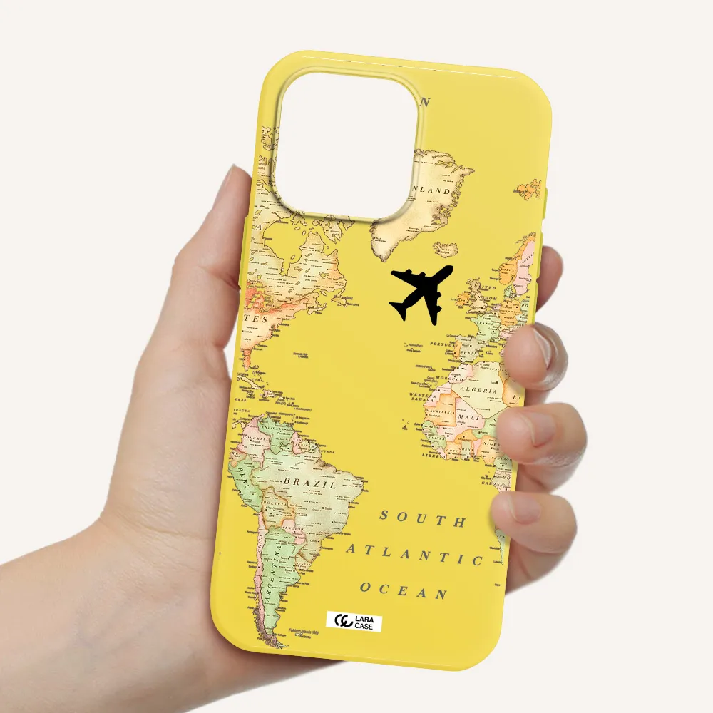 Travel Map Apple Iphone 16 Pro Max Silicone Canary Yellow Case