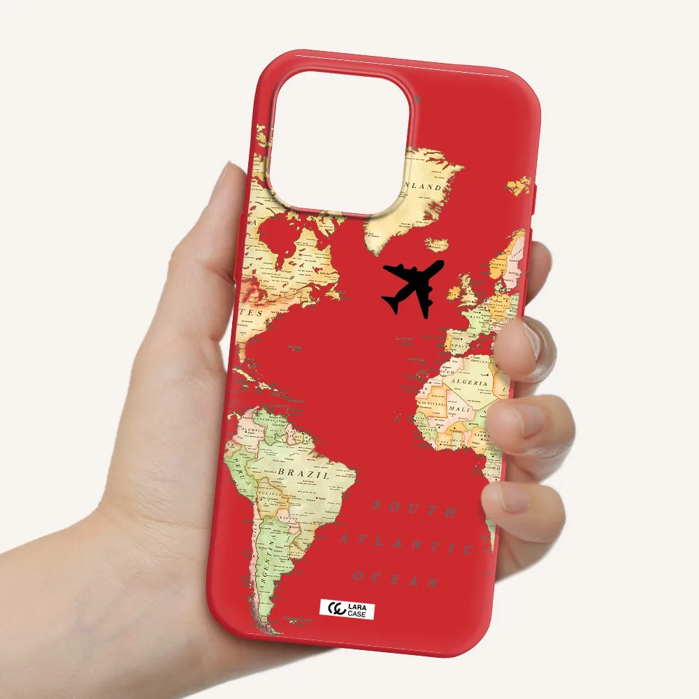 Travel Map Apple Iphone 16 Pro Max Silicone Imperial Red Case