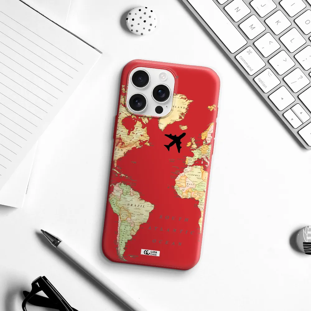 Travel Map Apple Iphone 16 Pro Max Silicone Imperial Red Case
