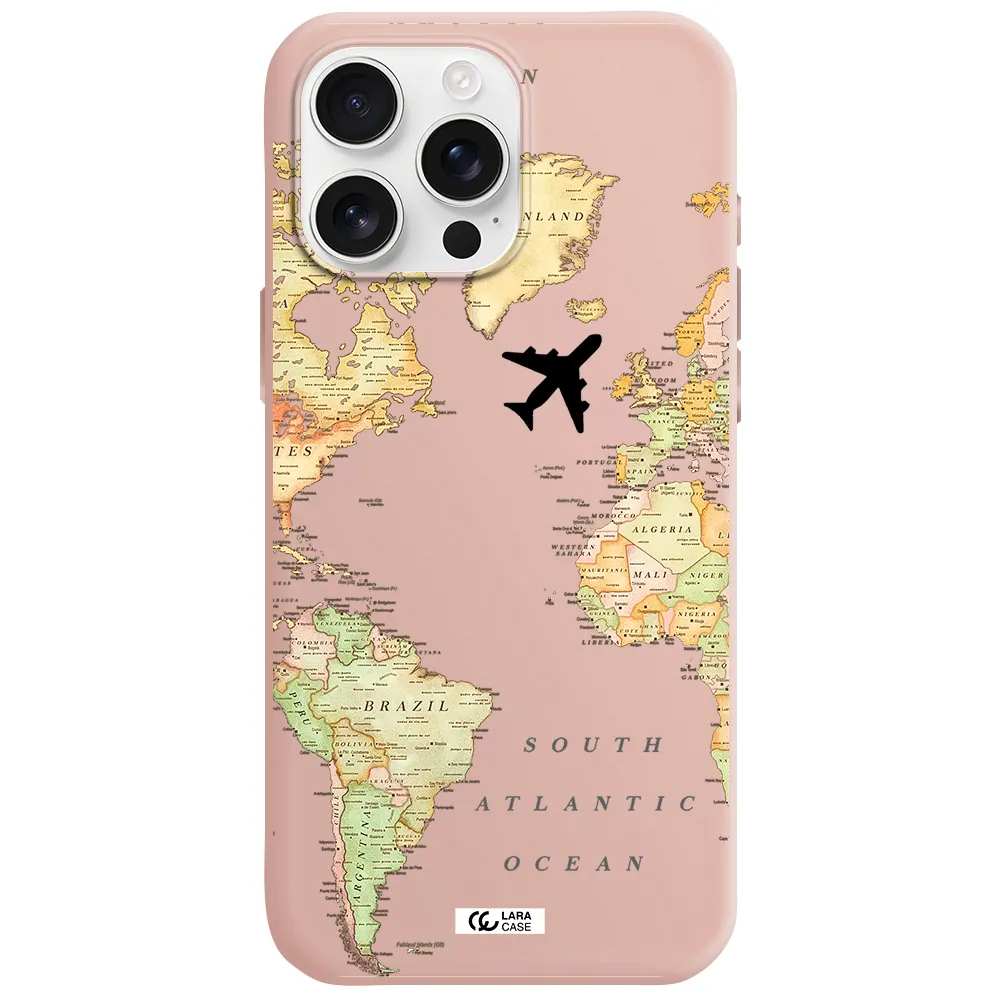 Travel Map Apple Iphone 16 Pro Max Silicone Pastel Pink Case