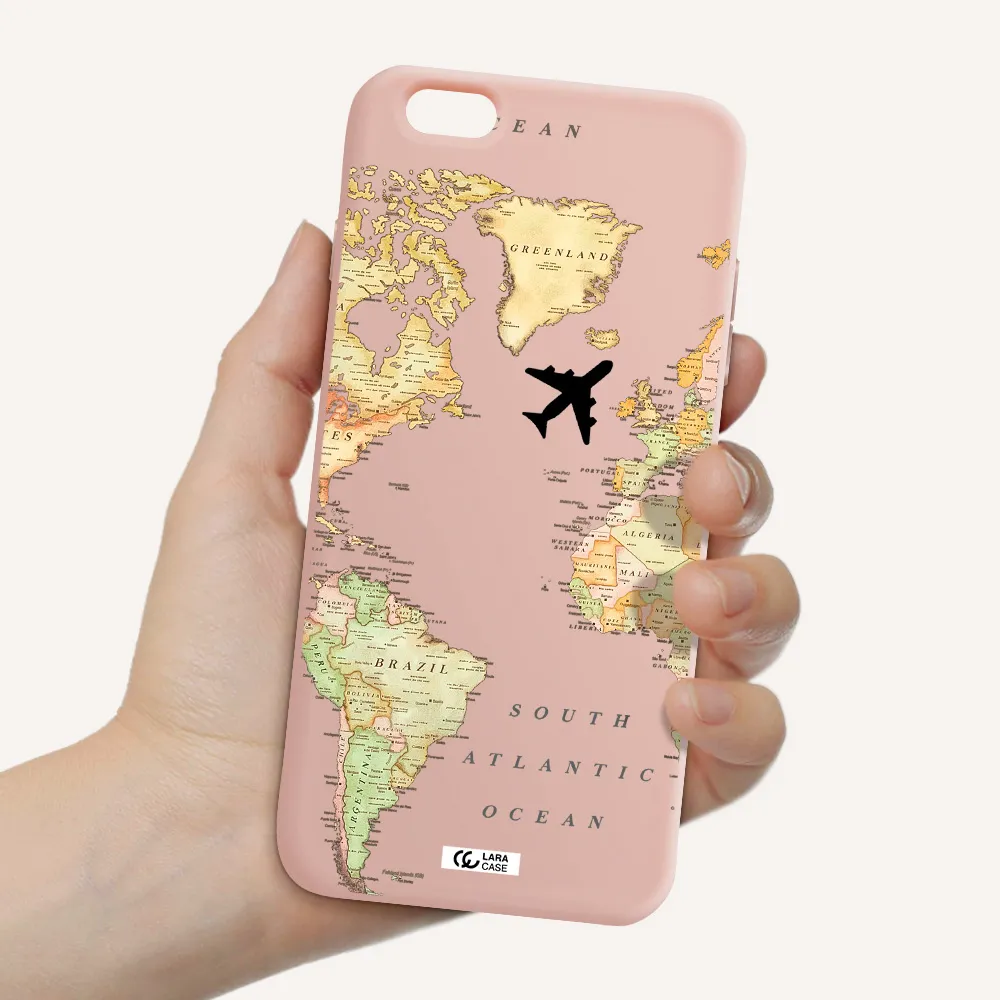Travel Map Apple iPhone 6 plus Silicone pastel pink Case