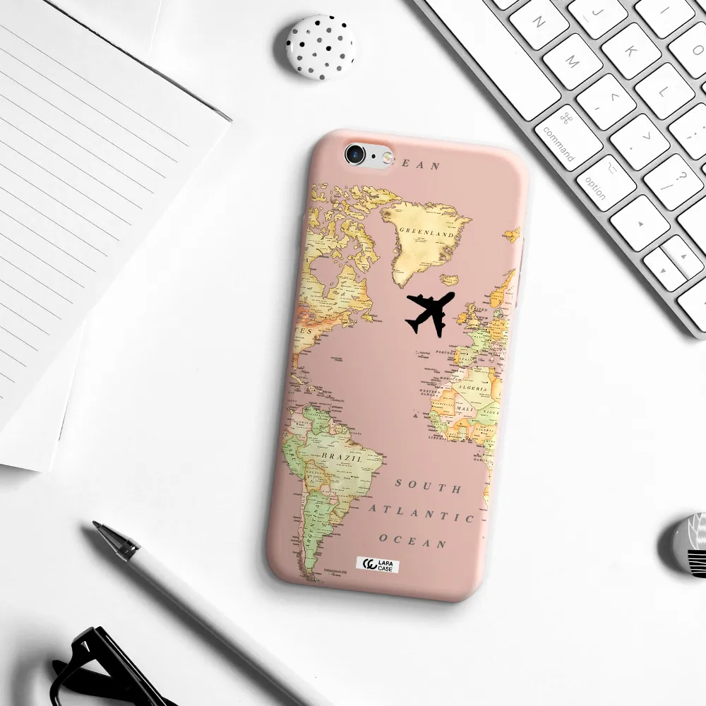 Travel Map Apple iPhone 6 s plus Silicone pastel pink Case