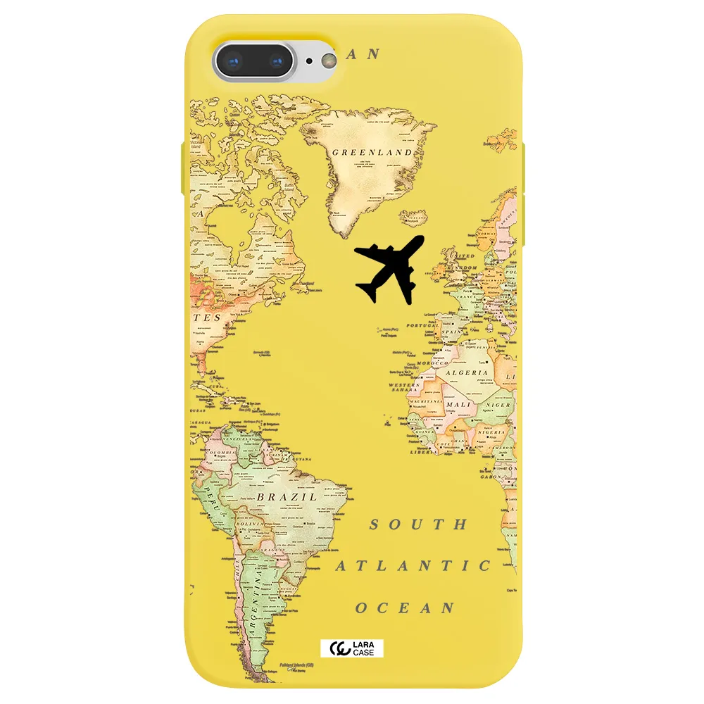 Travel Map Apple iPhone 7 plus Silicone canary yellow Case