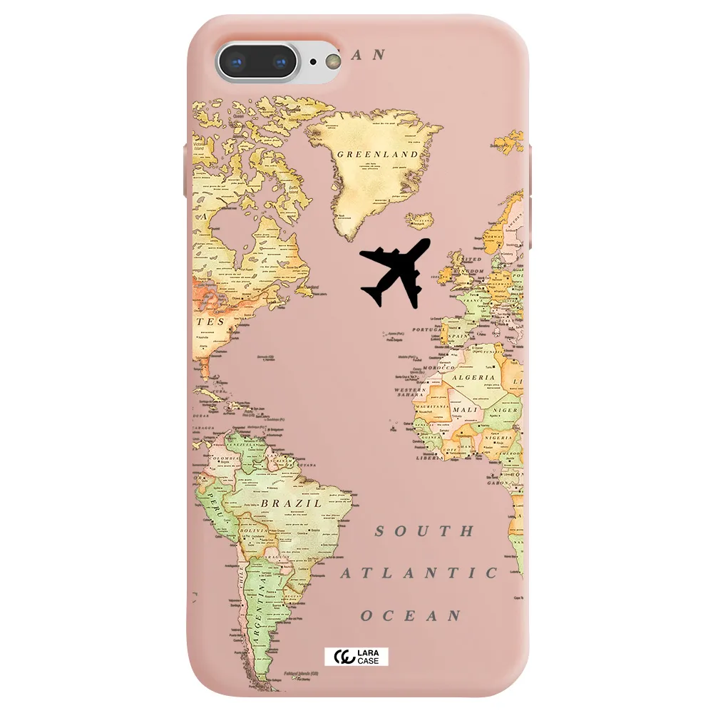 Travel Map Apple iPhone 8 plus Silicone pastel pink Case