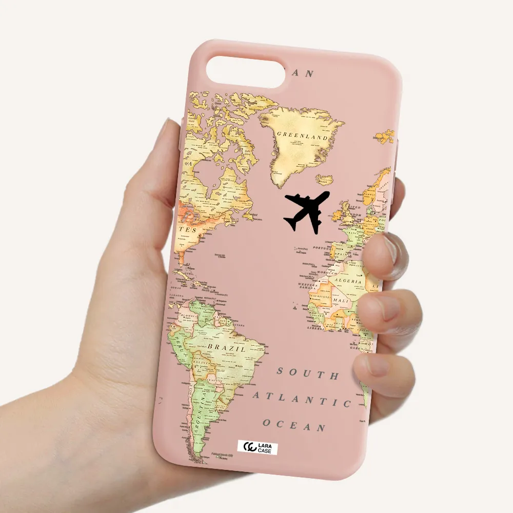 Travel Map Apple iPhone 8 plus Silicone pastel pink Case