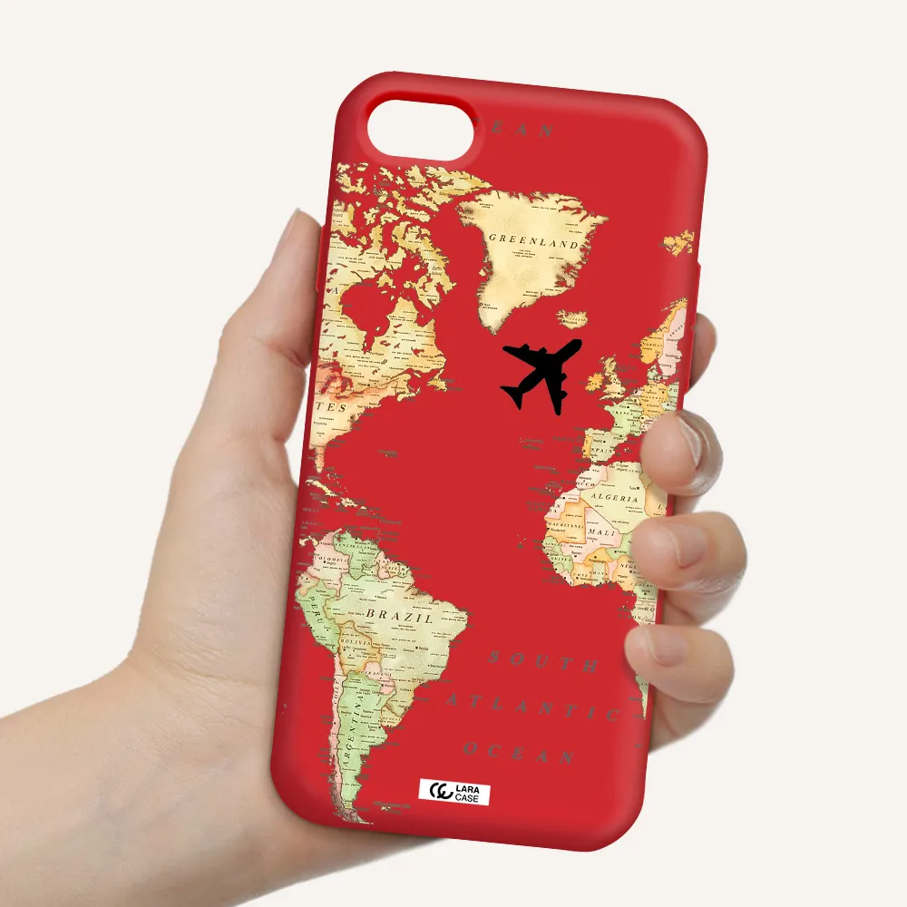 Travel Map Apple iPhone 8 Silicone Imperial Red Case