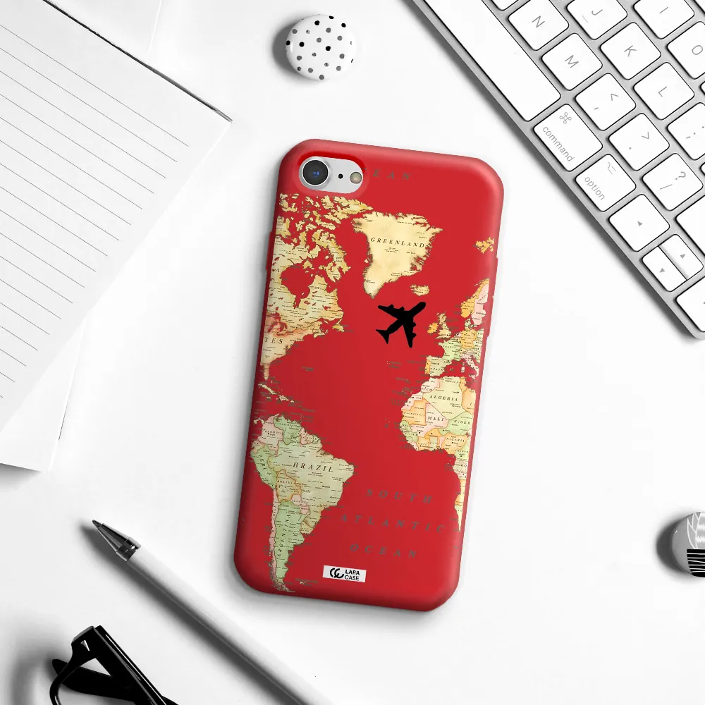 Travel Map Apple iPhone 8 Silicone Imperial Red Case