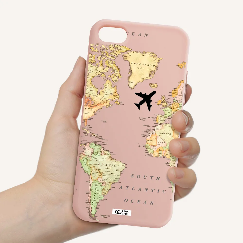 Travel Map Apple iPhone 8 Silicone pastel pink Case