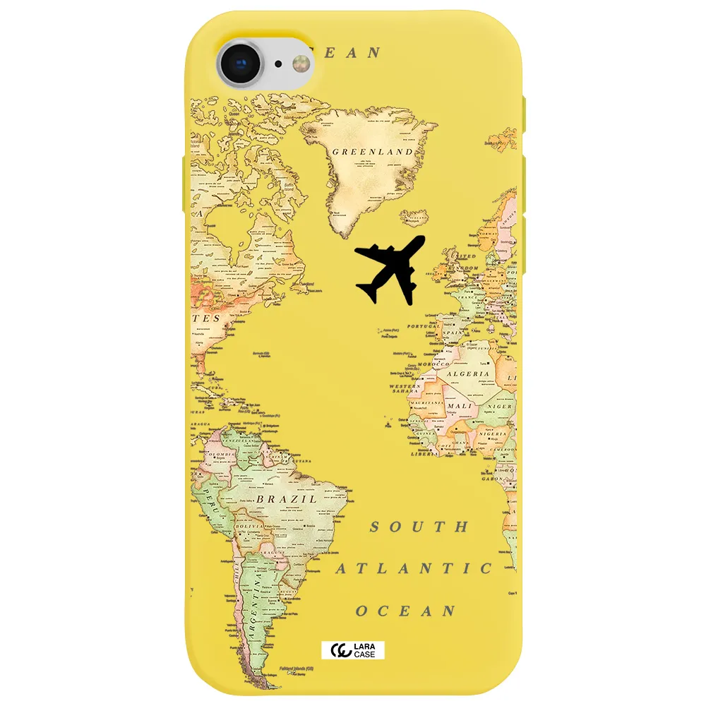 Travel Map Apple iPhone se 2020 Silicone canary yellow Case