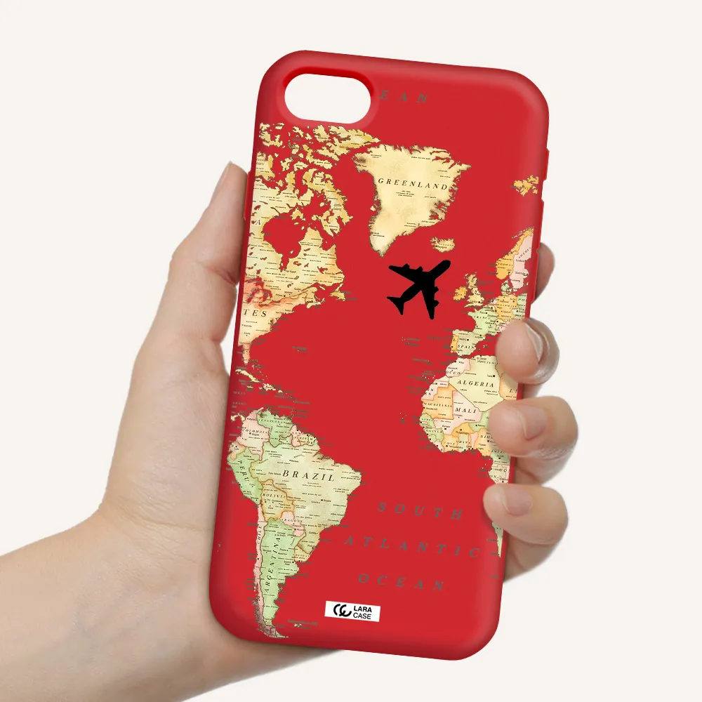 Travel Map Apple iPhone se 2020 Silicone Imperial Red Case
