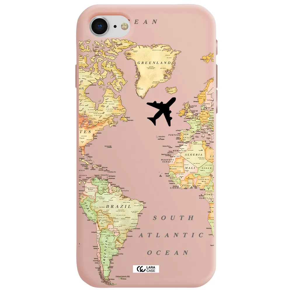 Travel Map Apple iPhone se 2020 Silicone pastel pink Case