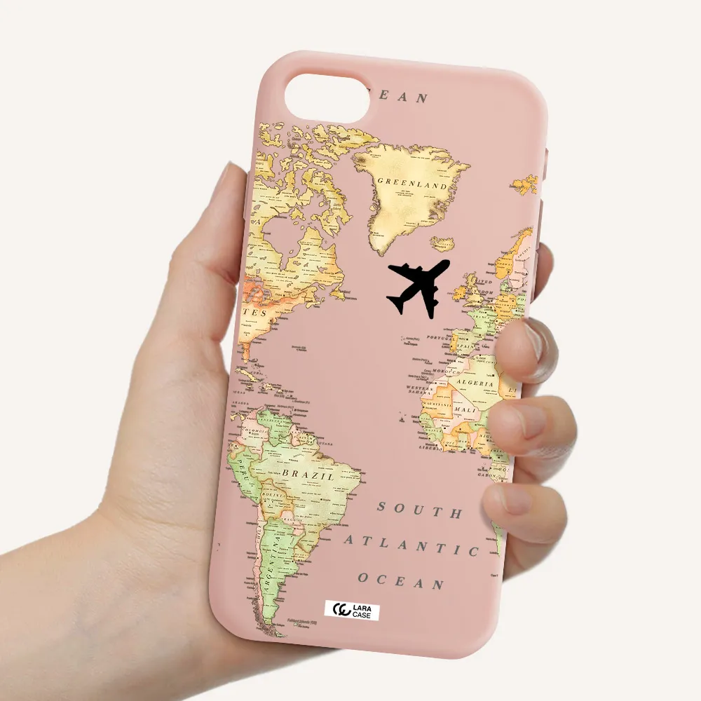 Travel Map Apple iPhone se 2020 Silicone pastel pink Case