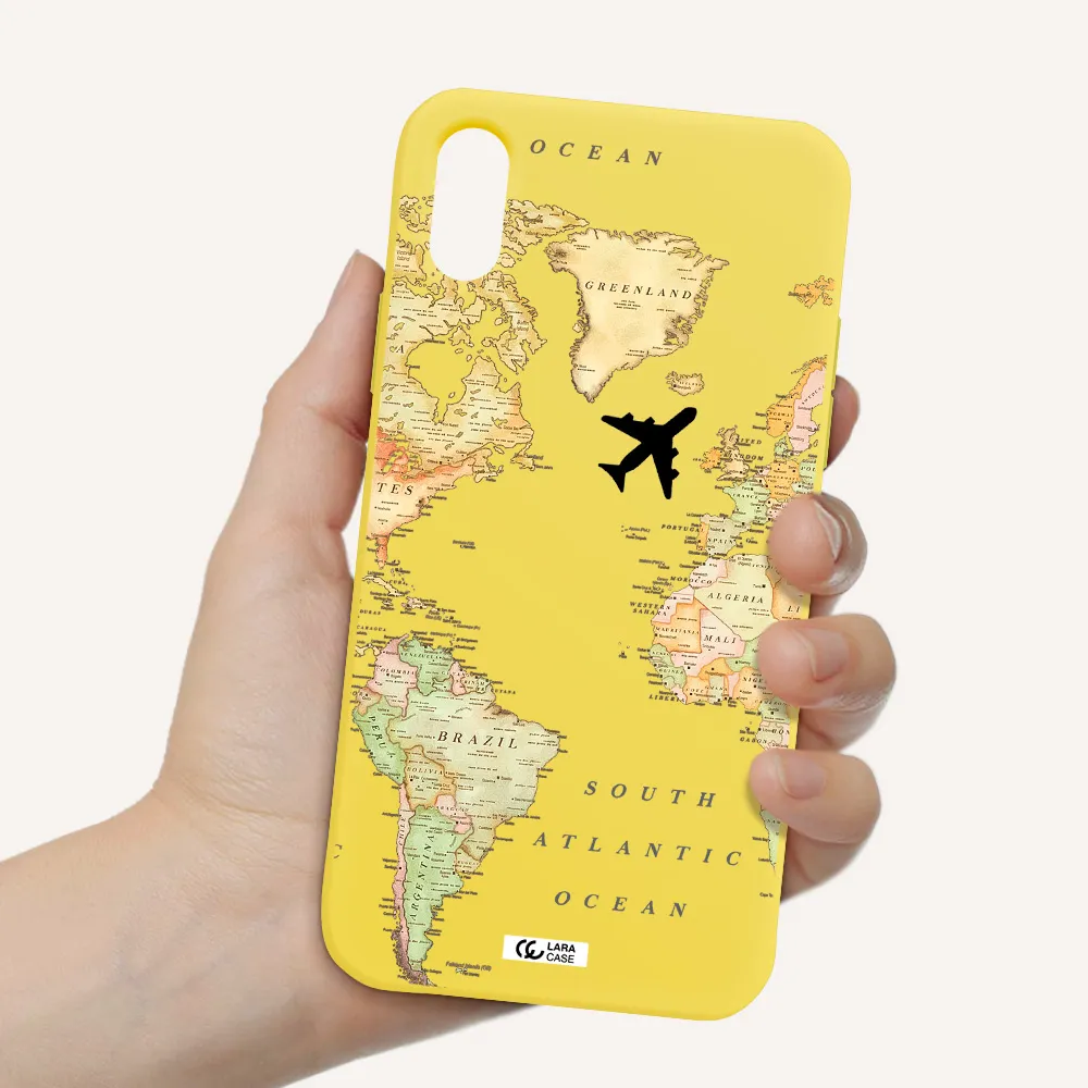 Travel Map Apple iPhone X Silicone canary yellow Case