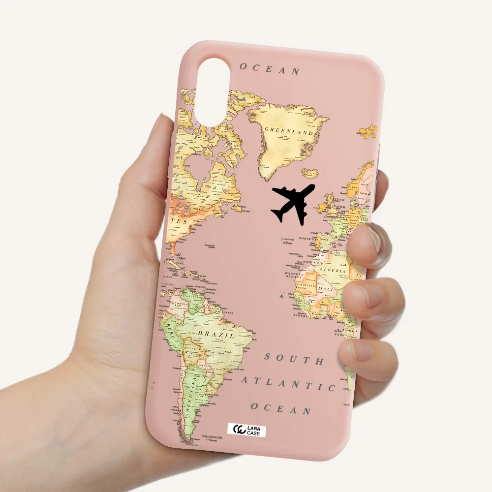 Travel Map Apple iPhone X Silicone pastel pink Case