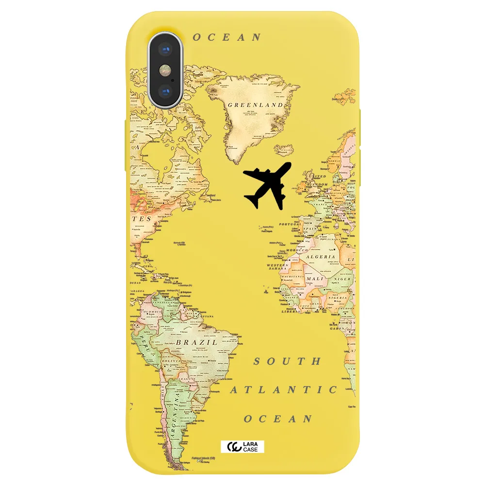 Travel Map Apple iPhone XS Silicone canary yellow Case