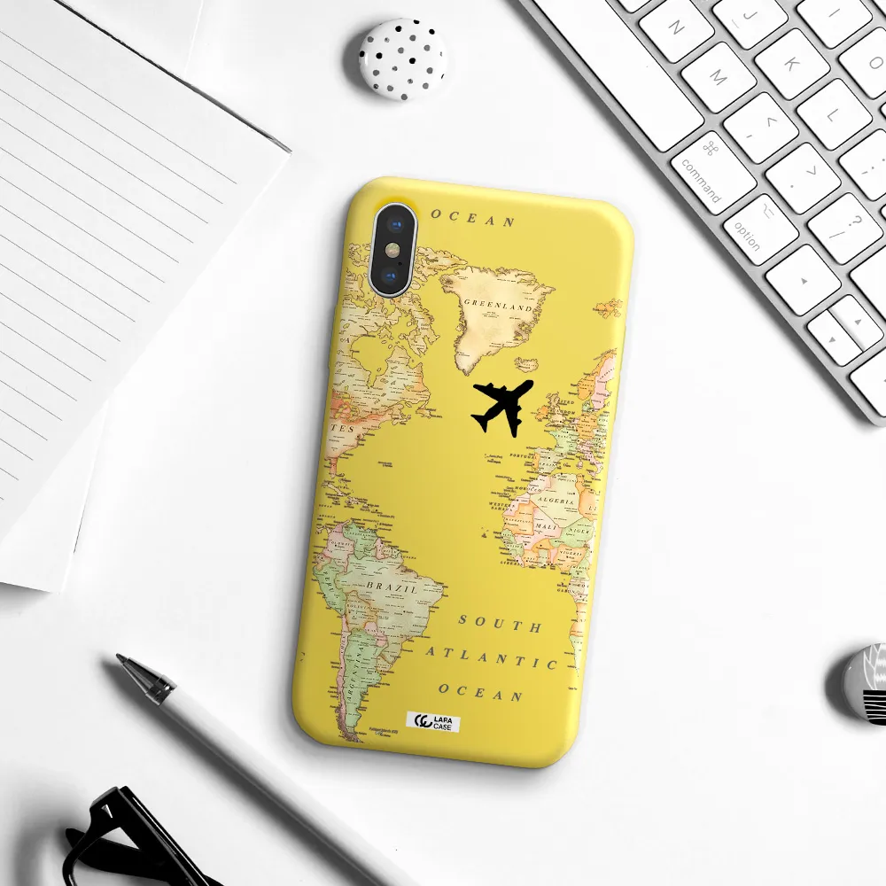 Travel Map Apple iPhone XS Silicone canary yellow Case