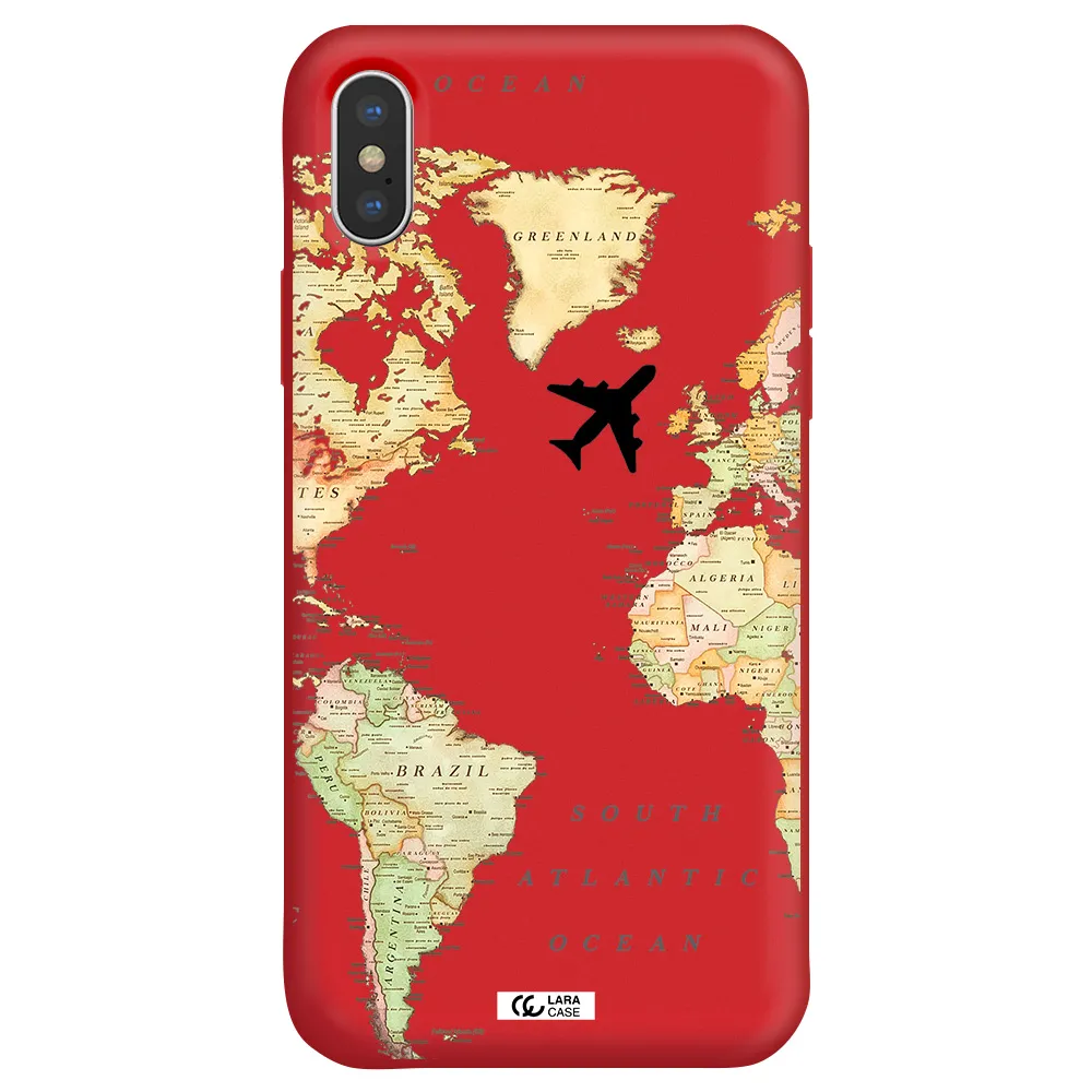 Travel Map Apple iPhone XS Silicone Imperial Red Case