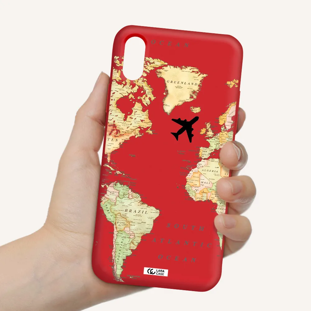 Travel Map Apple iPhone XS Silicone Imperial Red Case
