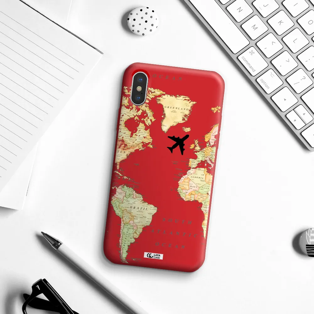 Travel Map Apple iPhone XS Silicone Imperial Red Case