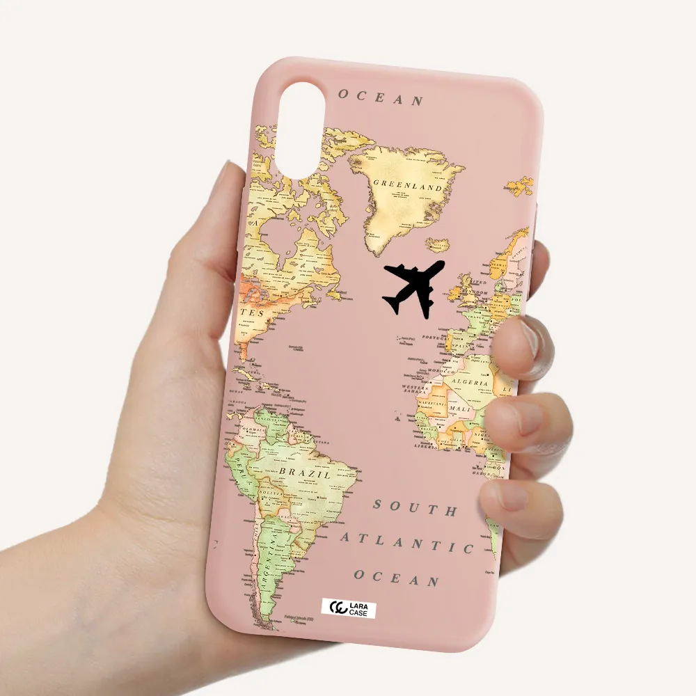 Travel Map Apple iPhone XS Silicone pastel pink Case