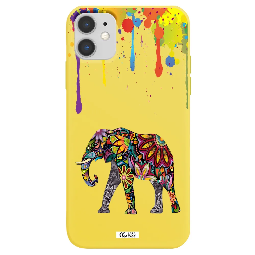 Mandala Elephant Apple iPhone 11 Silicone canary yellow Case