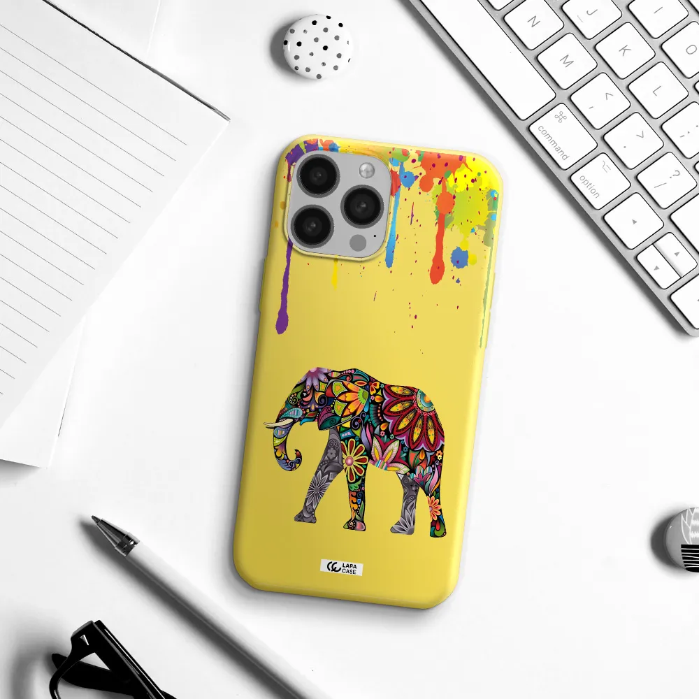 Mandala Elephant Apple iPhone 13 Pro Max Silicone canary yellow Case