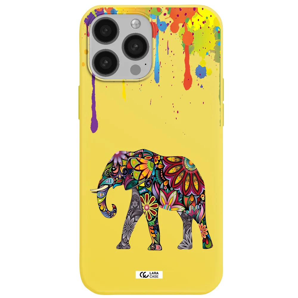 Mandala Elephant Apple iPhone 13 Pro Silicone canary yellow Case