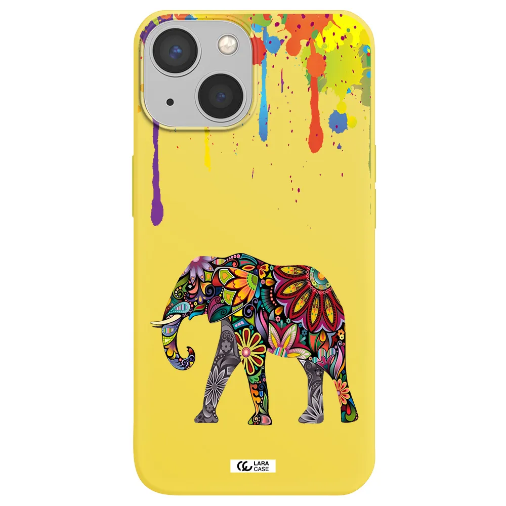 Mandala Elephant Apple iPhone 13 Silicone canary yellow Case
