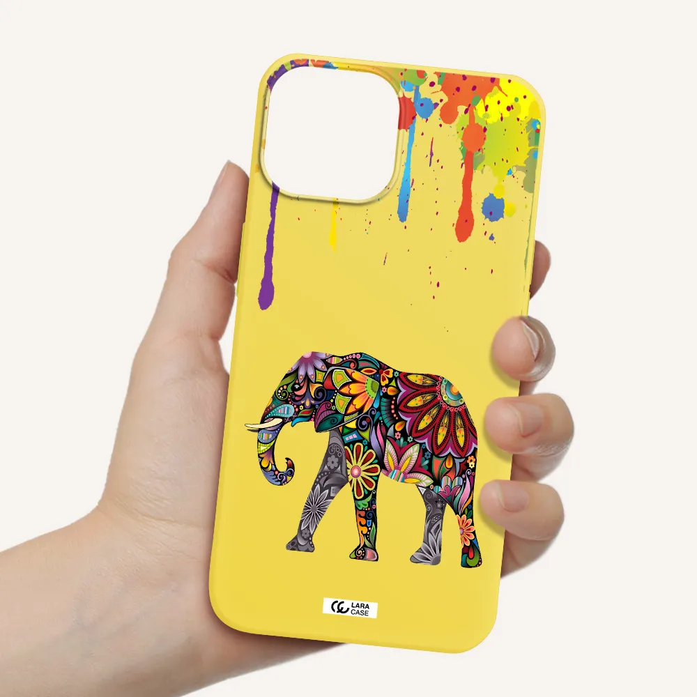 Mandala Elephant Apple iPhone 13 Silicone canary yellow Case