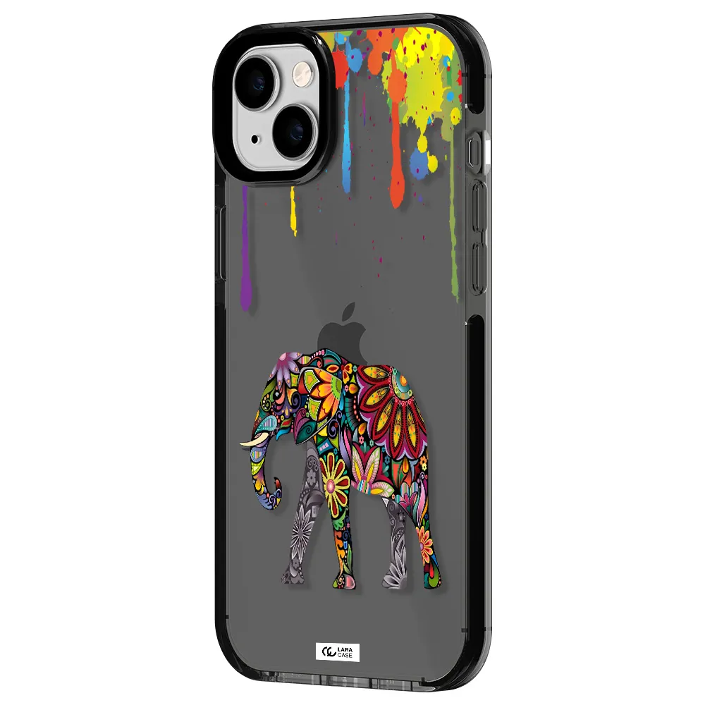 Mandala Elephant Apple iPhone 14 plus impact Smoke Black Case