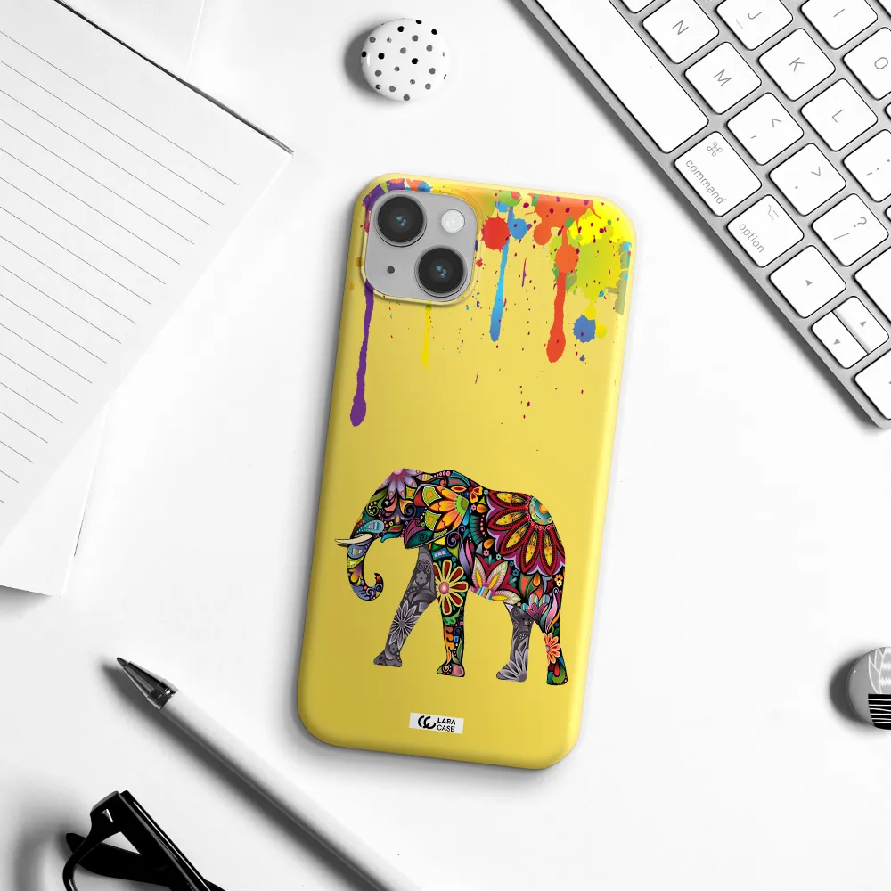Mandala Elephant Apple iPhone 14 plus Silicone canary yellow Case