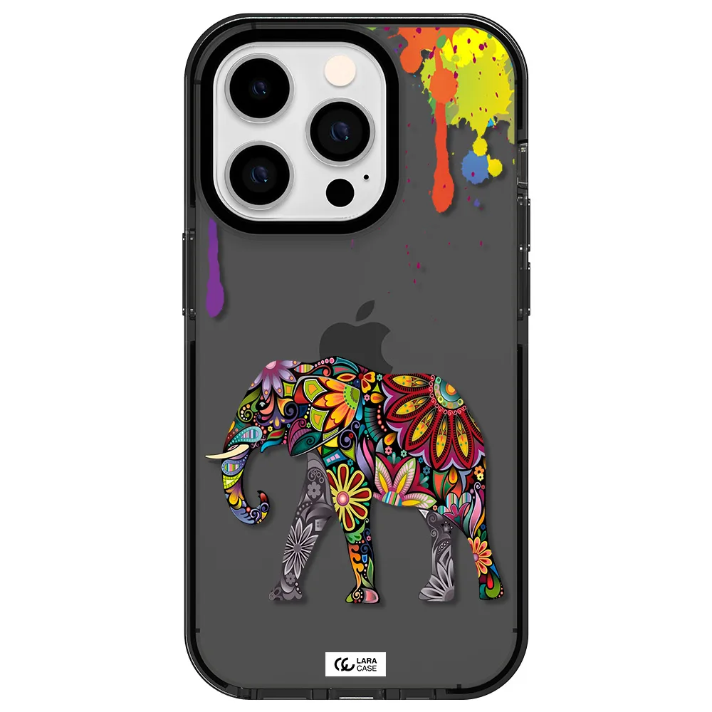 Mandala Elephant Apple iPhone 14 pro impact Smoke Black Case