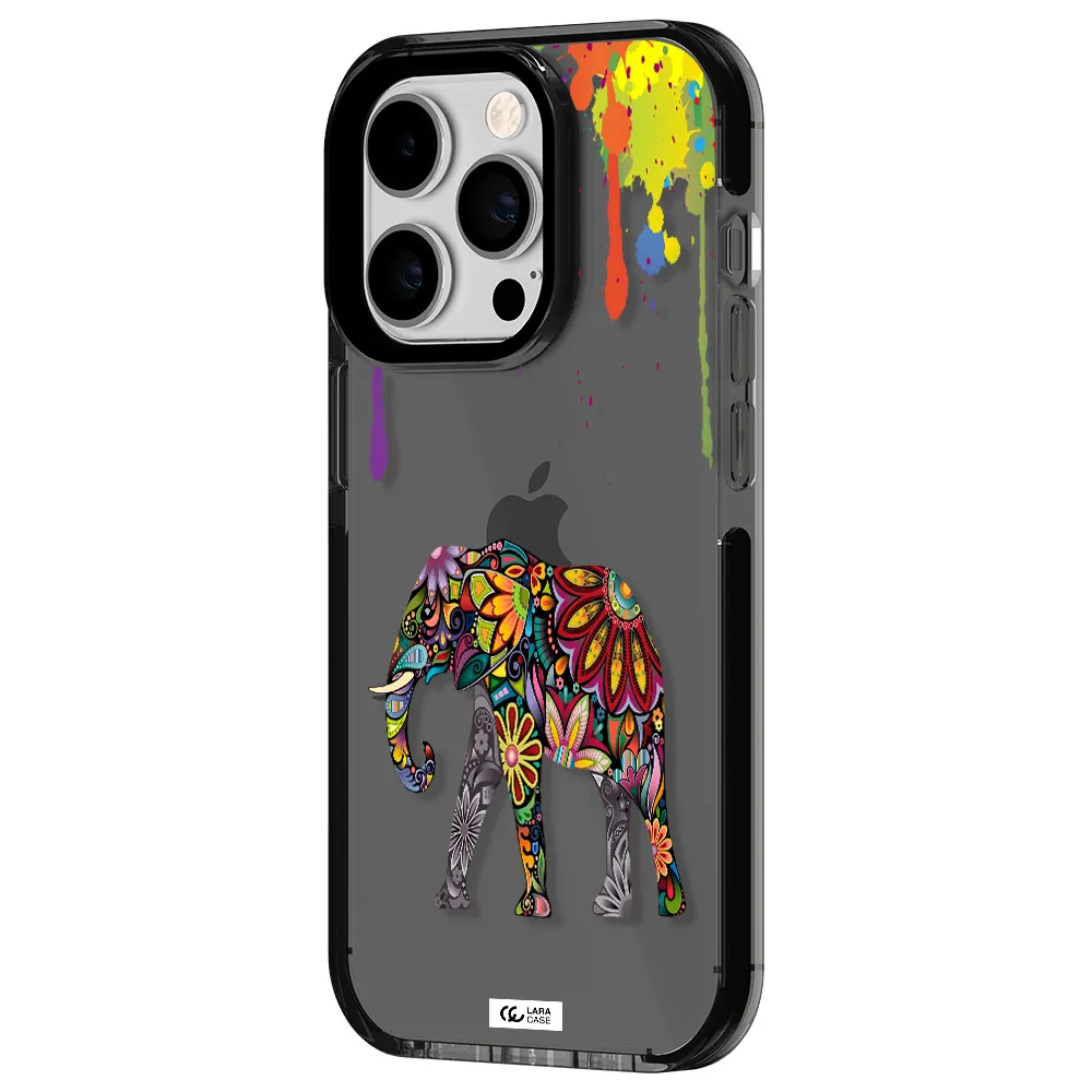 Mandala Elephant Apple iPhone 14 pro impact Smoke Black Case