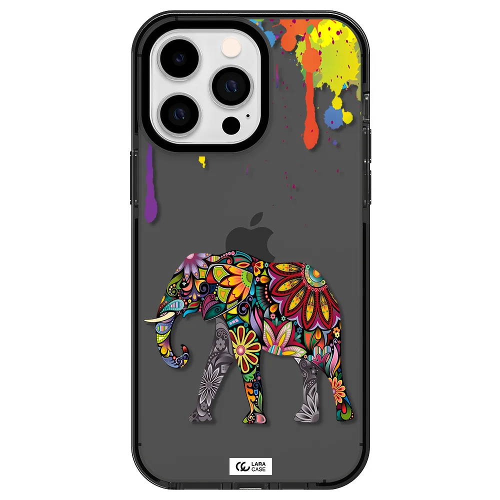 Mandala Elephant Apple iPhone 14 pro max impact Smoke Black Case