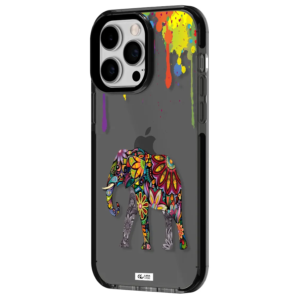 Mandala Elephant Apple iPhone 14 pro max impact Smoke Black Case