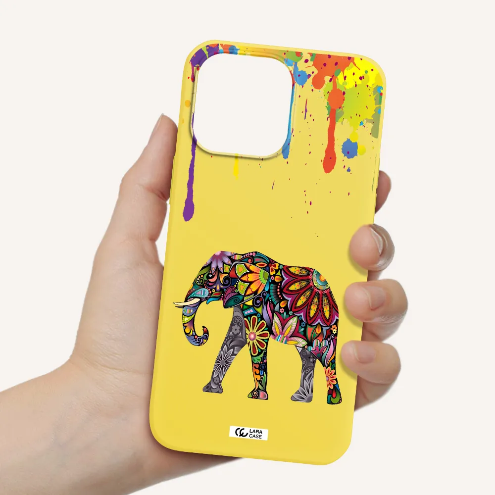 Mandala Elephant Apple iPhone 14 pro max Silicone canary yellow Case