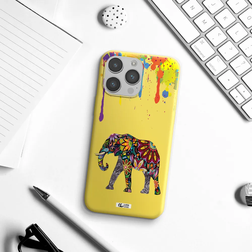 Mandala Elephant Apple iPhone 14 pro max Silicone canary yellow Case