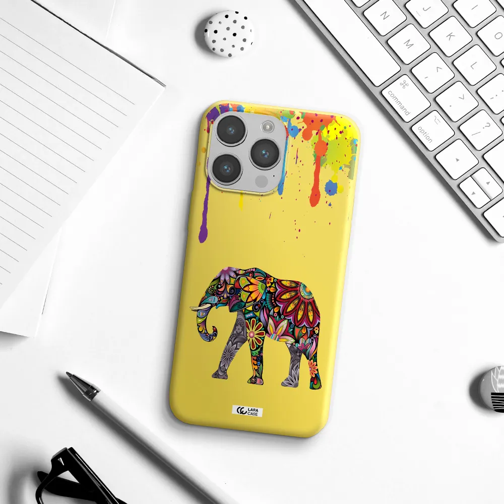 Mandala Elephant Apple iPhone 14 pro Silicone canary yellow Case