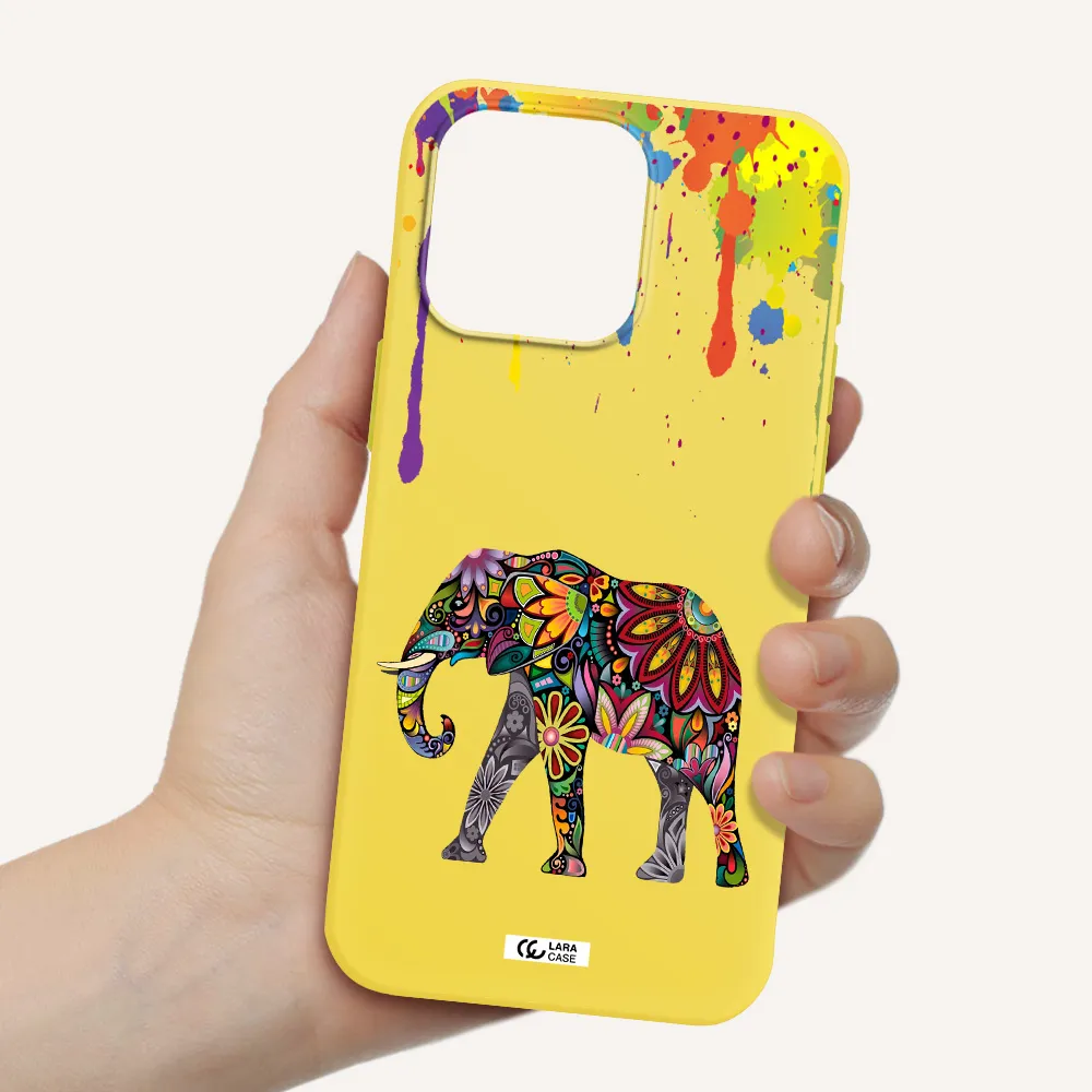 Mandala Elephant Apple Iphone 15 Pro max Silicone canary yellow Case