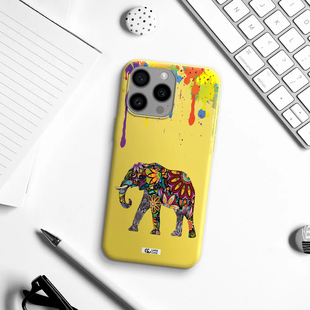 Mandala Elephant Apple Iphone 15 Pro max Silicone canary yellow Case