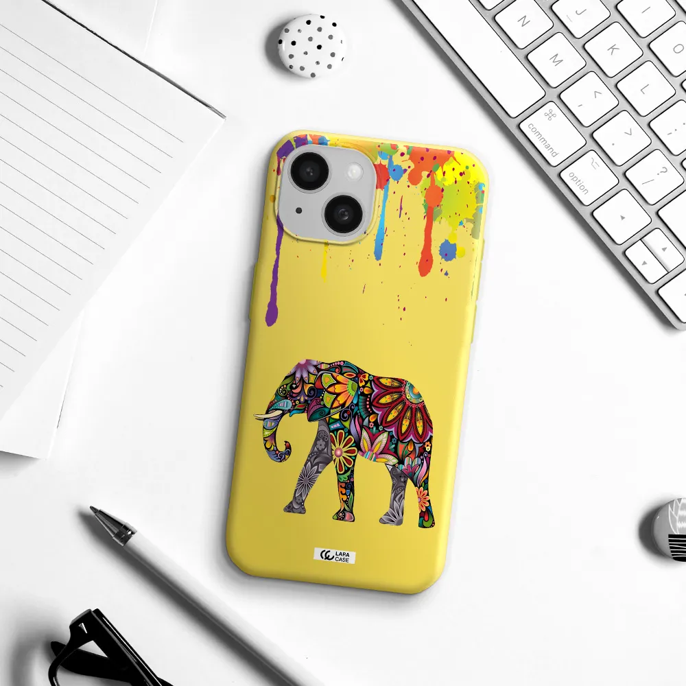 Mandala Elephant Apple iPhone 15 Silicone canary yellow Case