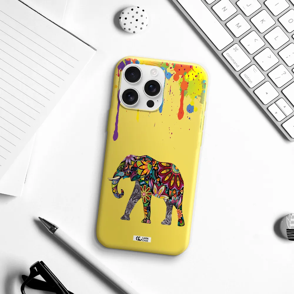 Mandala Elephant Apple Iphone 16 Pro Max Silicone Canary Yellow Case